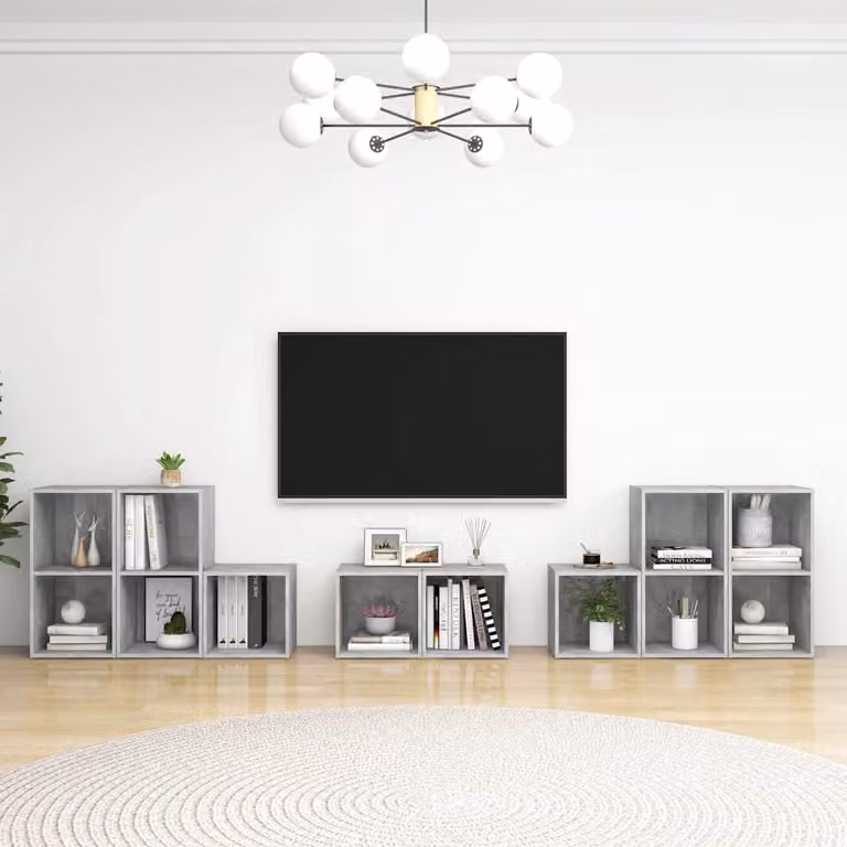 Set Mobile TV vidaXL 8 pezzi in legno e MDF Grigio Cemento per soggiorno moderno