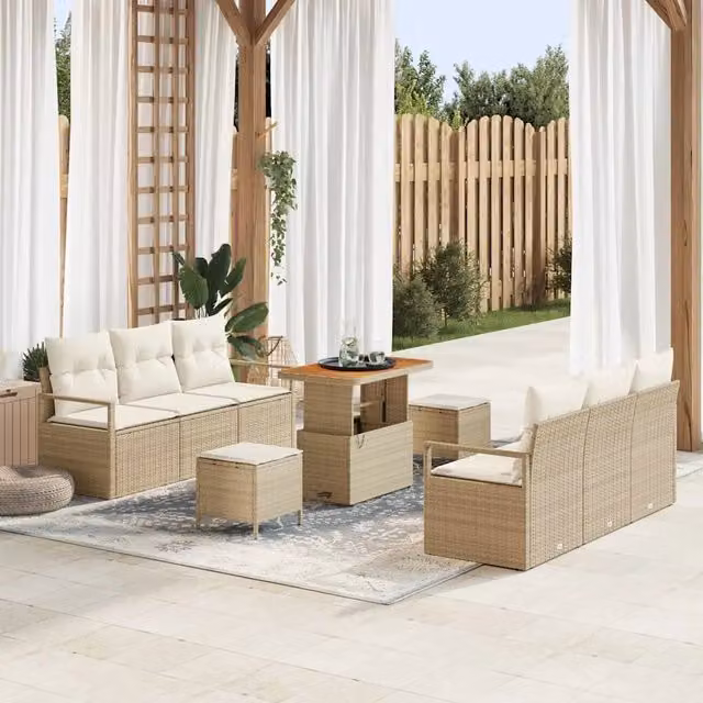 Set Divano da Giardino a Forma di U vidaXL in Rattan Beige con Cuscini e Coperture Rimovibili – 1