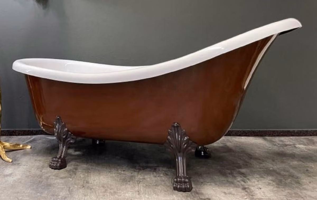 Casa Padrino vasca Art Nouveau mogano marrone / bianco 174 x 83 x h. 81 cm - Vasca da bagno freestanding retrò con piedi di leone - Mobili da bagno retrò