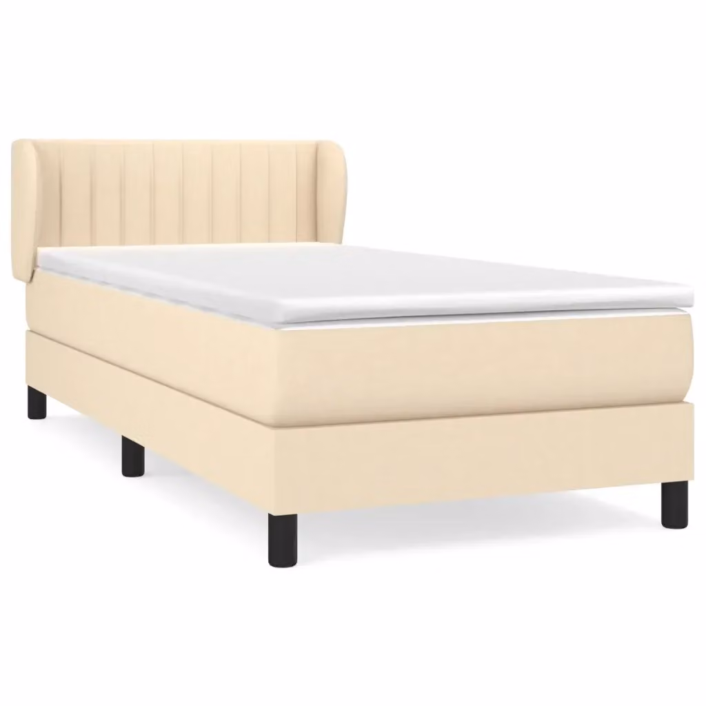 vidaXL Giroletto a Molle con Materasso in Tessuto Beige e Bianco, L/P/H: 90 x 190 cm – 2