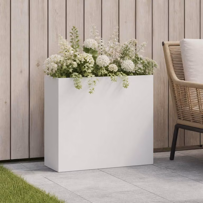 vidaXL Vaso da giardino in metallo Bianco L: 50 cm, P: 20 cm, H: 40 cm