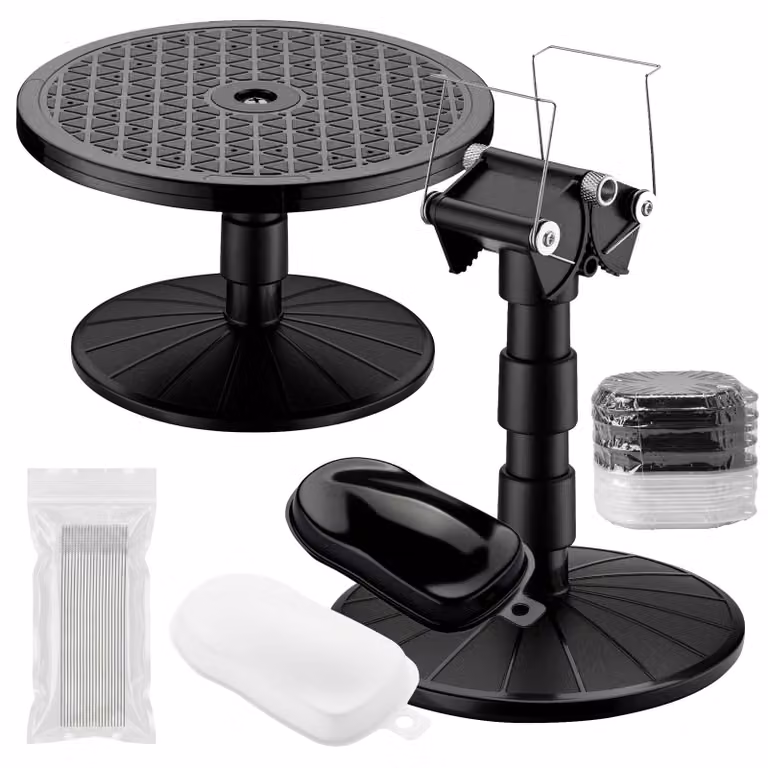 Set per la verniciatura con aerografo, completo di supporto girevole, 20 pennelli e 30 forme sagomate