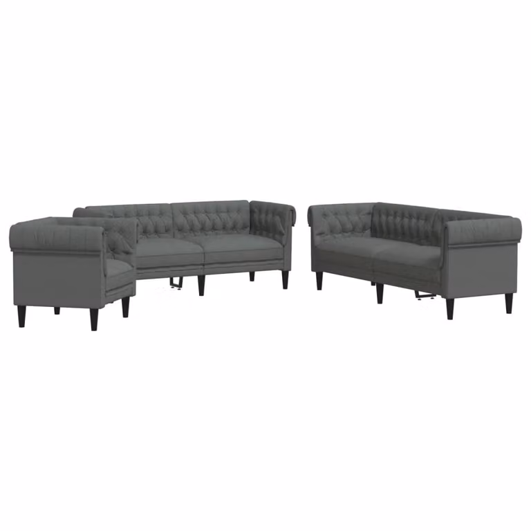 Set di Divani 3 pz Grigio Scuro in Tessuto