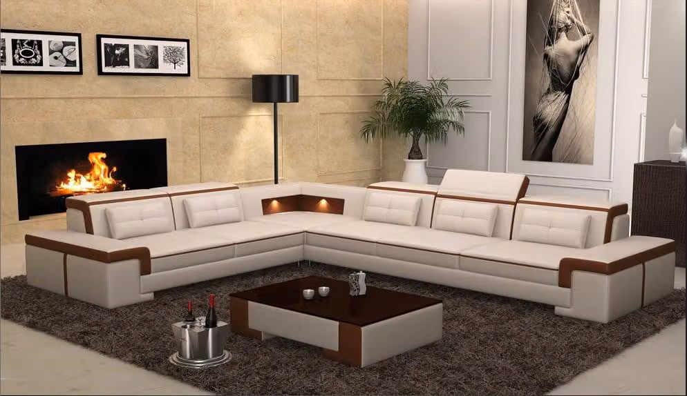Moderne Ecksofa USB Couch Polster Leder Design Sofa Garnitur Wohnlandschaft