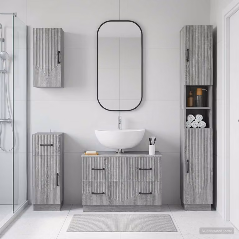 Set di mobili da bagno moderno vidaXL HOORN composto da 4 pezzi in legno e MDF colore grigio opaco