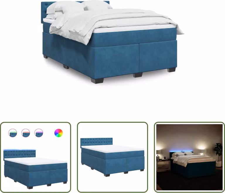 The Living Store Letto a molle con materasso Blu 140x190 cm in velluto