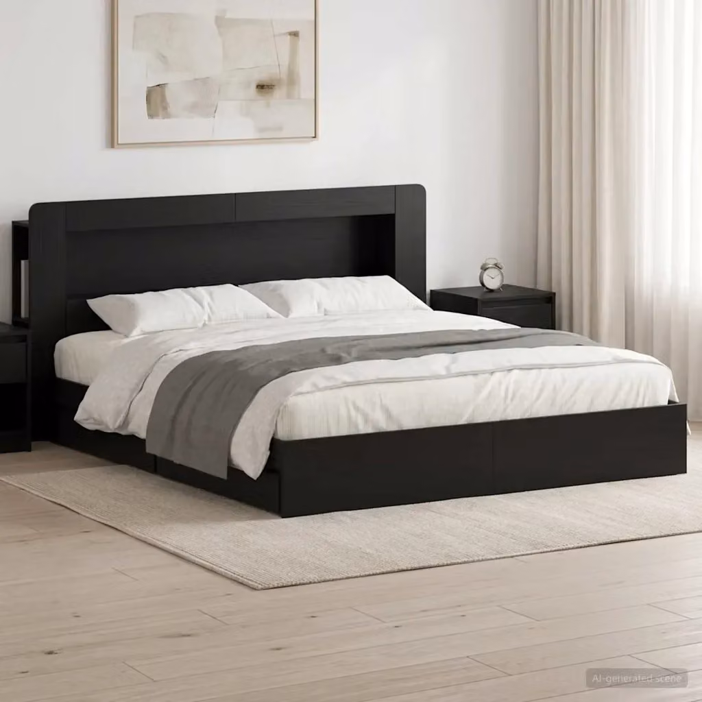 Letto matrimoniale moderno DESIGN IN con contenitore a cassetti in tessuto nero L/P/H: 200 x 200 x 35 cm – 2