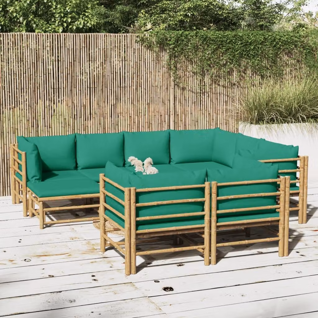Maison Exclusive - Set da giardino da 10 pezzi con cuscini verdi in bambù
