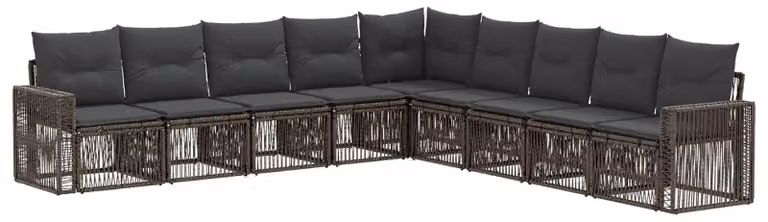 Set di divani da giardino, 9 pezzi, grigio e grigio scuro, in rattan sintetico