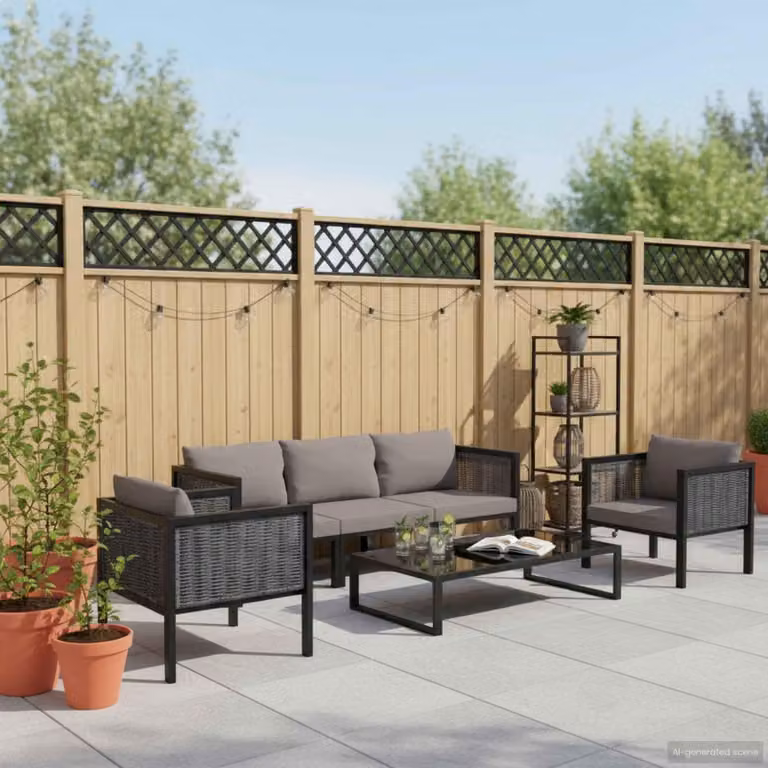 Set da lounge per giardino, esclusivo, composto da 6 pezzi, con cuscini, in rattan sintetico grigio antracite