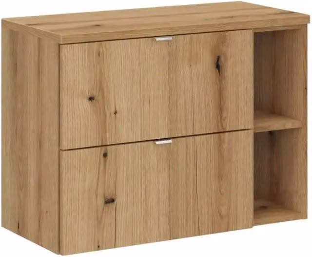 Set da bagno sospeso VANO effetto rovere 80cm: mobile sottolavabo con cassetti + nicchie a vista + piano per lavabo