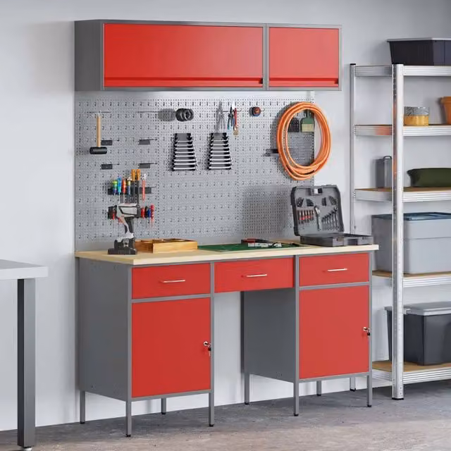 Set di mobili da lavoro con cassetto con blocco 8 pz Rosso 3321457