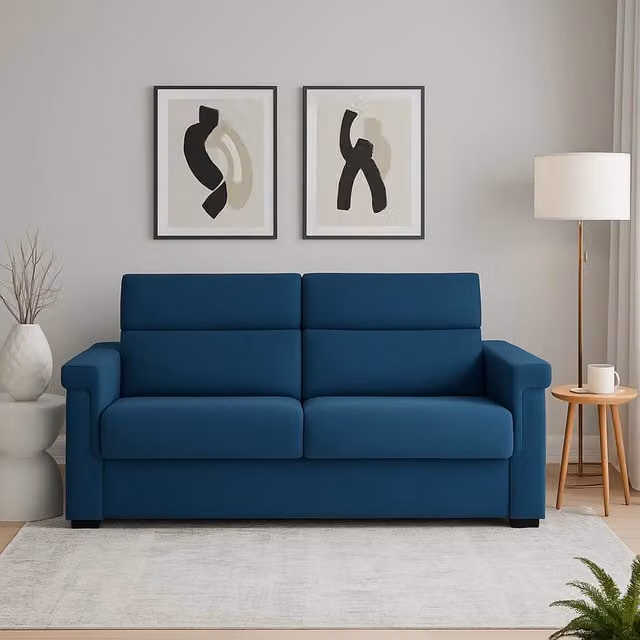 Divano Cantu DMORA a 3 posti blu con coperture sfoderabili e struttura in legno massello L: 225 cm, P: 95 cm – 1