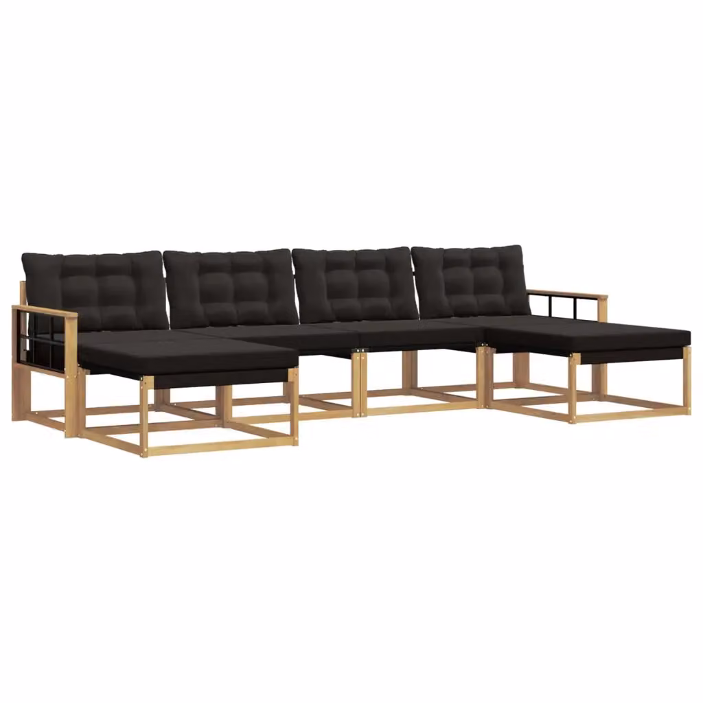 Set di divani da esterno a forma di L vidaXL in legno di acacia con cuscini Bianco e Nero – 2