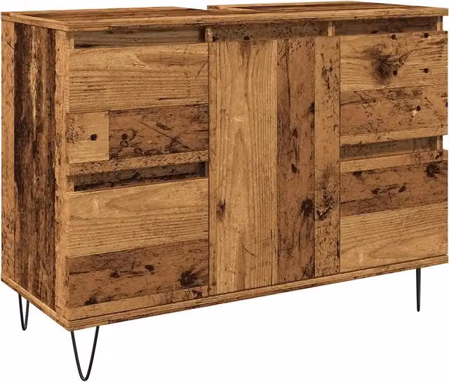 Mobiletto da bagno sospeso in stile industriale HELLOSHOP26 in legno e metallo marrone L: 80 cm, P: 33 cm, H: 60 cm