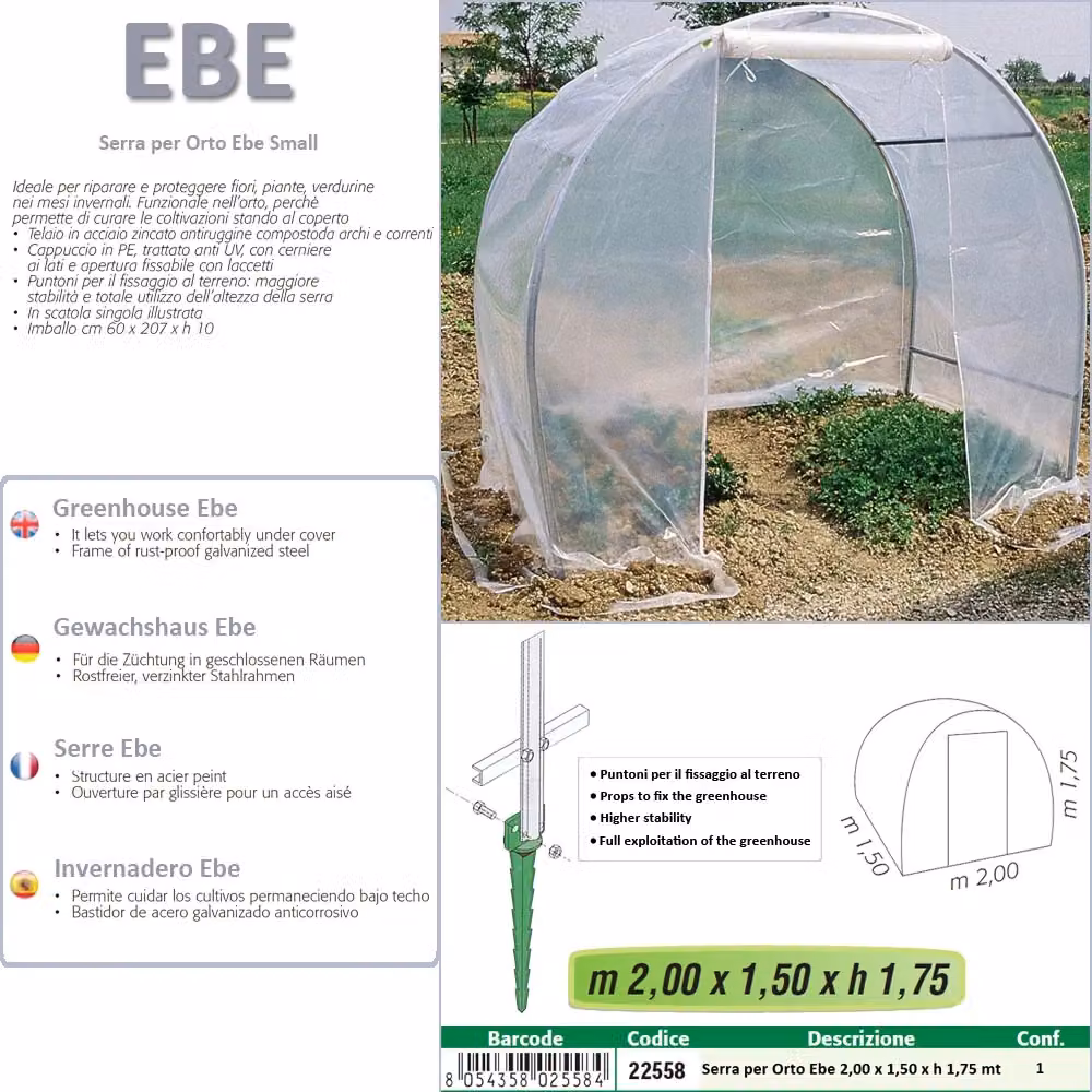 Serra per orto Verdemax Ebe Small con struttura in acciaio zincato e copertura trasparente a cupola curva – 2