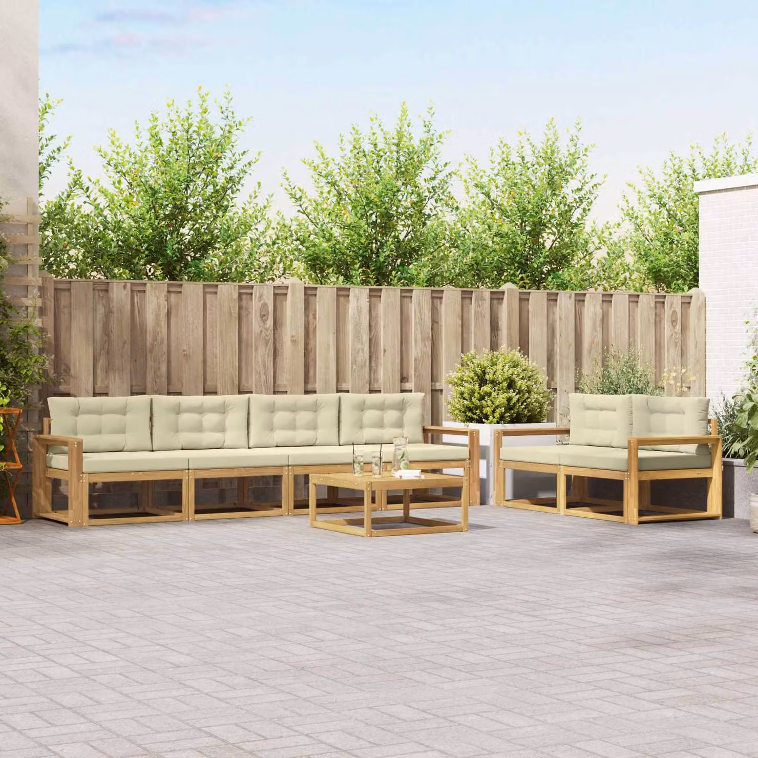 Set di divani da esterno vidaXL 6 pz in legno di acacia con cuscini Bianco e Beige