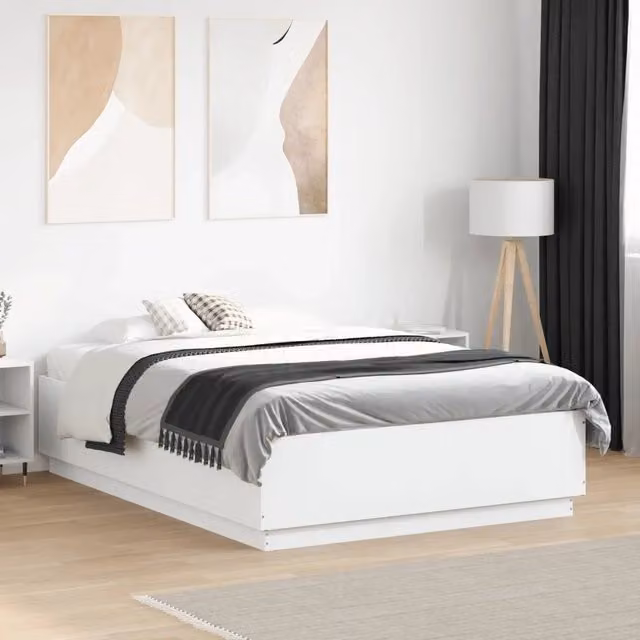 Giroletto con Luci LED Bianco 135x190 cm in Legno Multistrato 3209646