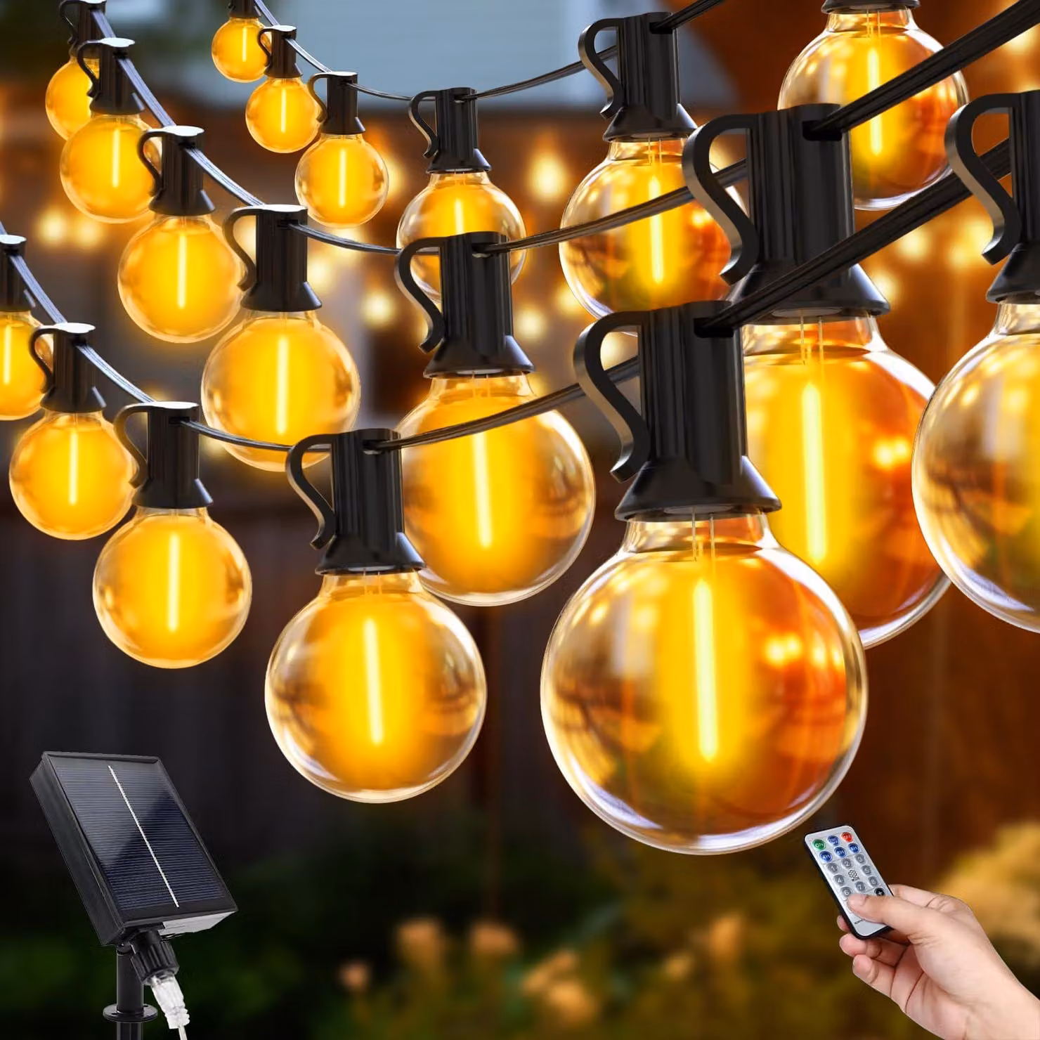 Catena luminosa LED per esterno, 12 metri, 20 lampadine G40, luce bianco caldo, 8 modalità, grado di protezione IP65, con telecomando
