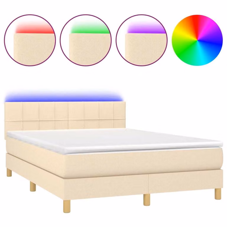 Letto a Molle con Materasso e LED Crema 140x190 cm in Tessuto