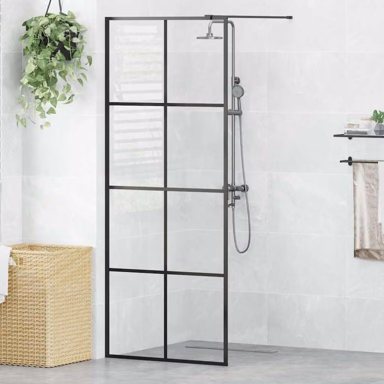 Parete per doccia walk-in vidaXL in vetro trasparente ESG con profili neri, L: 80 cm, H: 195 cm