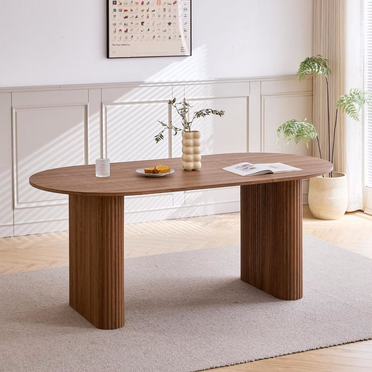 Tavolo da pranzo ovale, 180 cm, color marrone scuro, in MDF, per 6-8 persone