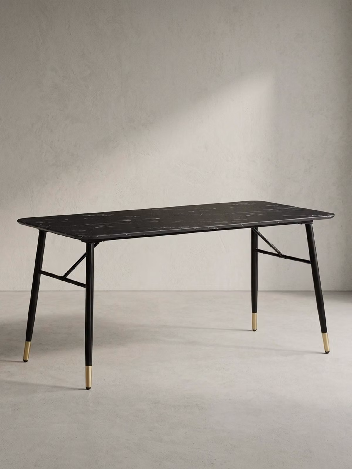 Tavolo da pranzo 160x80x76 cm, nero effetto marmo, moderno, grande tavolo da cucina, tavolo da pranzo rettangolare, tavolo da pranzo con gambe in metallo