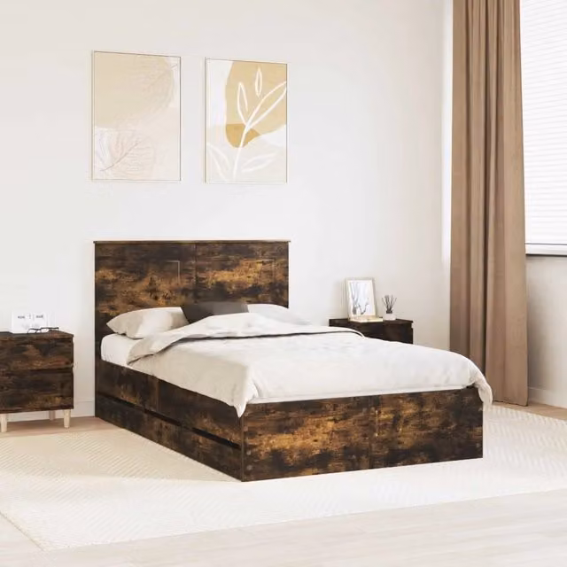 Struttura del letto con cassetto Rovere fumé 120 x 190 cm 3409479