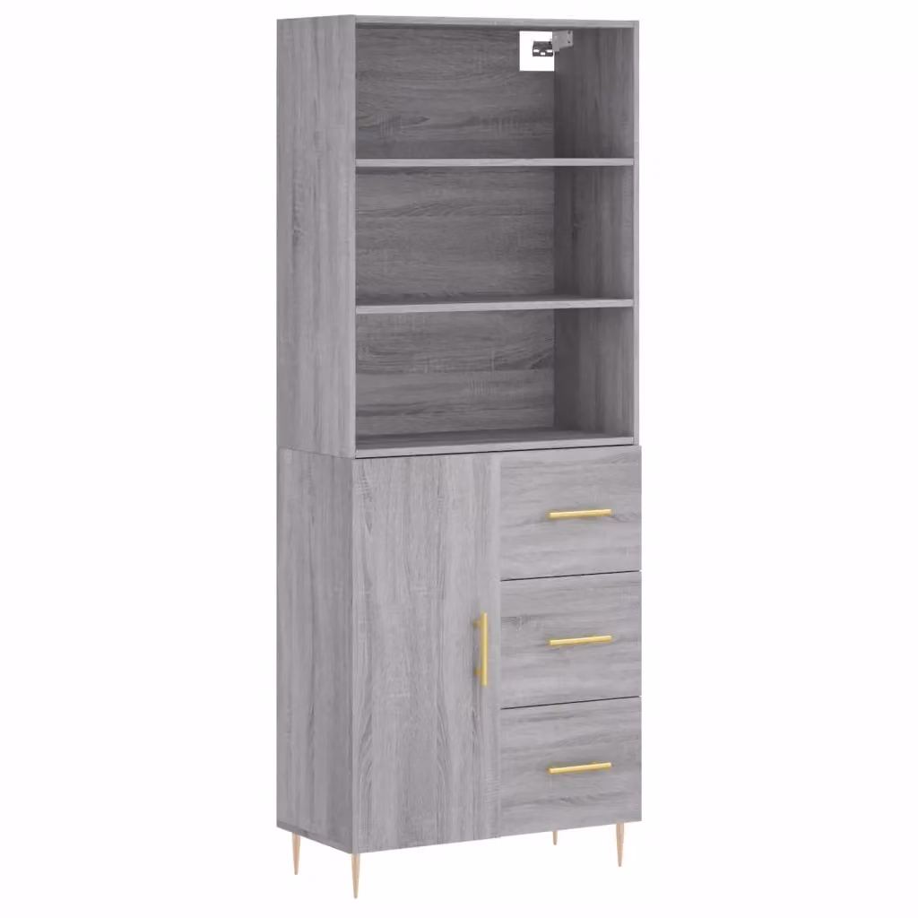 Credenza moderna vidaXL in legno e metallo, colore grigio, L: 69,5 cm, P: 34 cm, H: 180 cm – 2