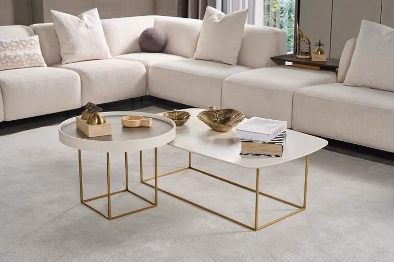 Wohnzimmer Couchtisch Set Designer Rundtisch Halbrunder Edelstahltisch