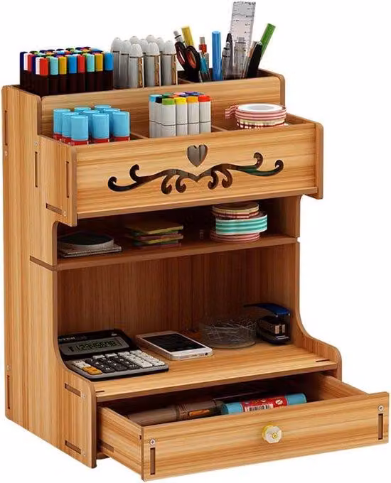 Organizer da scrivania in legno - Contenitore multiuso - Cassetta portaoggetti da scrivania per casa, ufficio e scuola - Natale