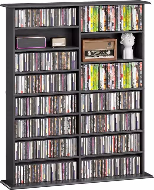 Libreria per CD e DVD Zephmum nera con 16 scomparti e 12 ripiani regolabili L: 66,0 cm, P: 24,0 cm, H: 126,3 cm – 1