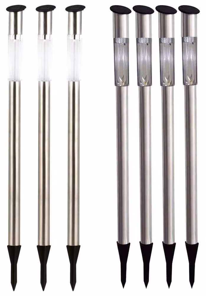 Set da 7 lampade LED solari da infilare nel terreno, acciaio inossidabile, picchetto, H 70 cm
