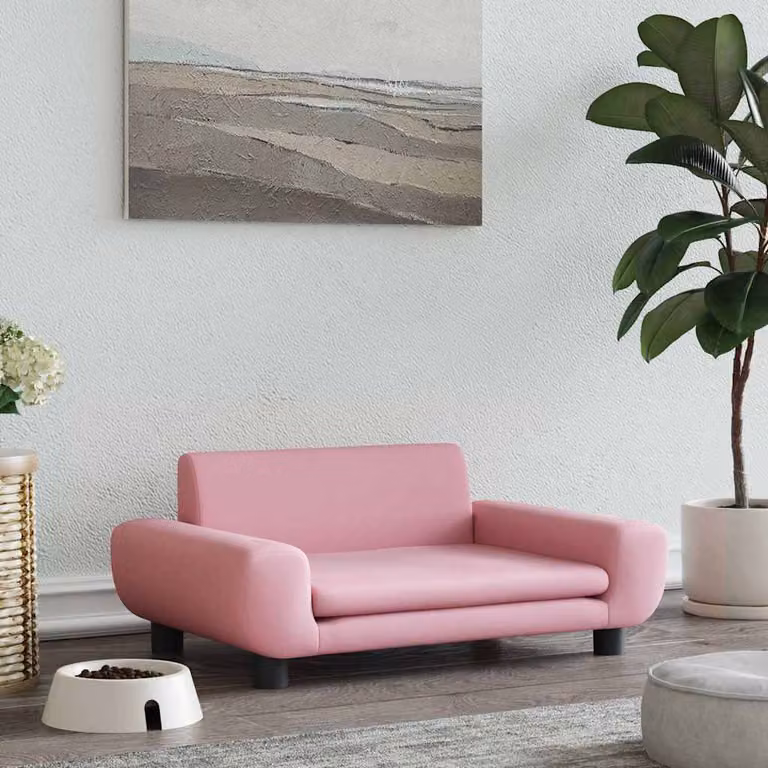 Lettino per cani vidaXL in velluto rosa con struttura in legno, L 70 cm x P 45 cm x H 33 cm