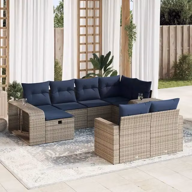 Set Divano da Giardino 10 pz con Cuscini Grigio in Polyrattan 3326065