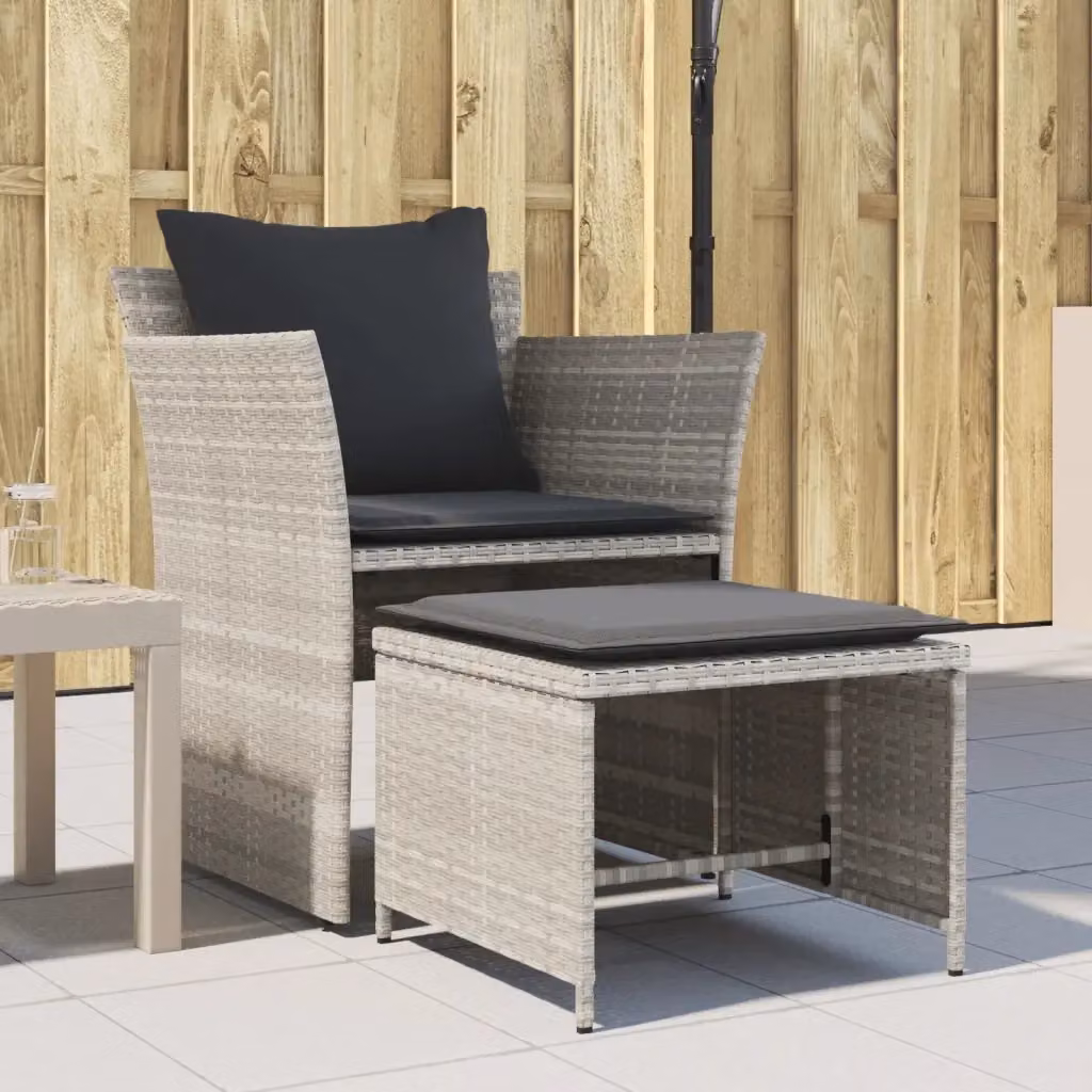 Sedia da giardino moderna in polyrattan grigio con poggiapiedi e cuscini inclusi – 2