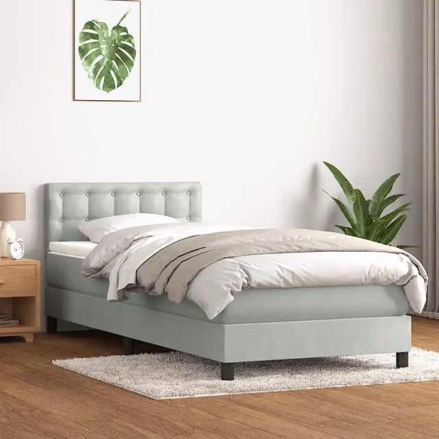 Letto con Giroletto a Molle e Materasso Ibrido vidaXL in Velluto Grigio e Bianco L/P/H: 213 x 80 x 88 cm