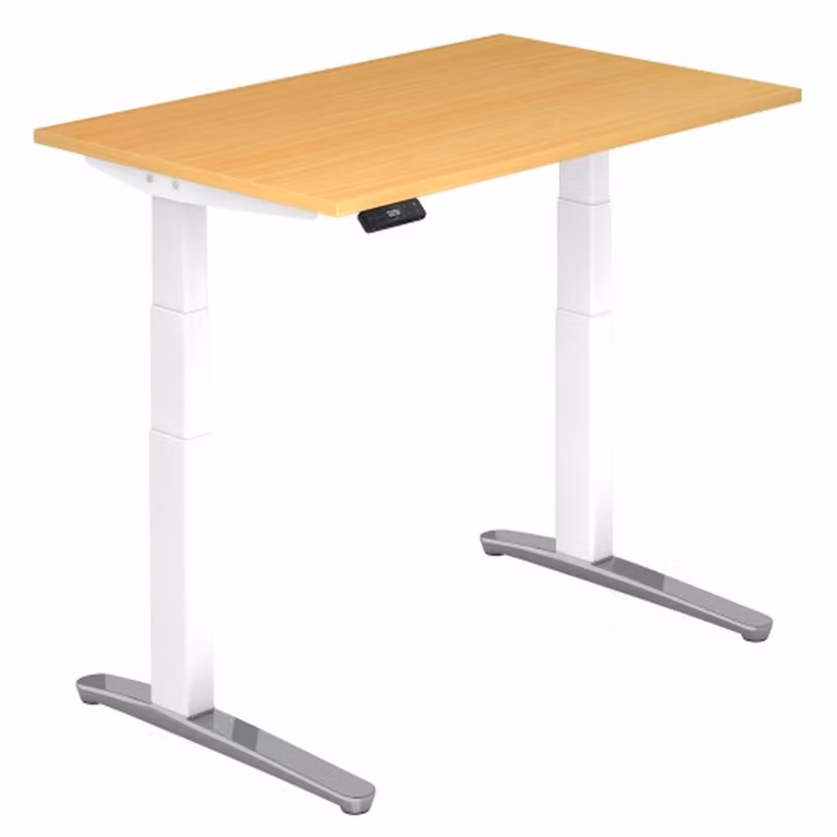 Scrivania Hammerbacher regolabile in altezza elettricamente, 120x80 cm, faggio/bianco