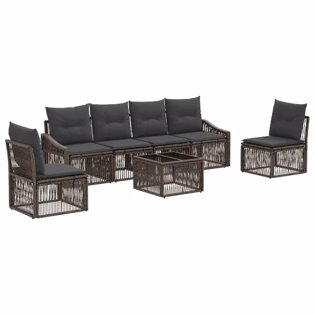 Set Divano da Giardino vidaXL 7 Pezzi in Polyrattan Grigio con Tavolino e Cuscini – 2