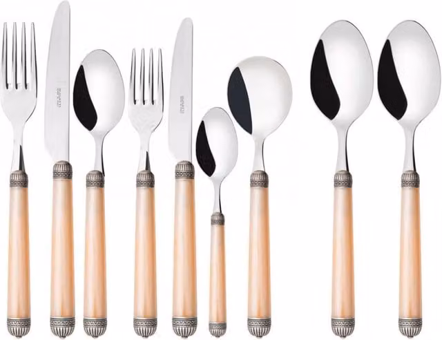 DORICO Ghiera Argento Anticato, Posate Set 44 Pz, Scatola Gallery, Casa Bugatti Colore: Avorio