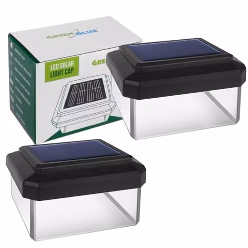 Green Blue Lampada solare LED per pali 60 x 40 mm, tetto a forma di ombrello, luce neutra 4000K, sensore crepuscolare, montaggio senza fili, batteria sostituibile, durata fino a 8 ore, set da 2