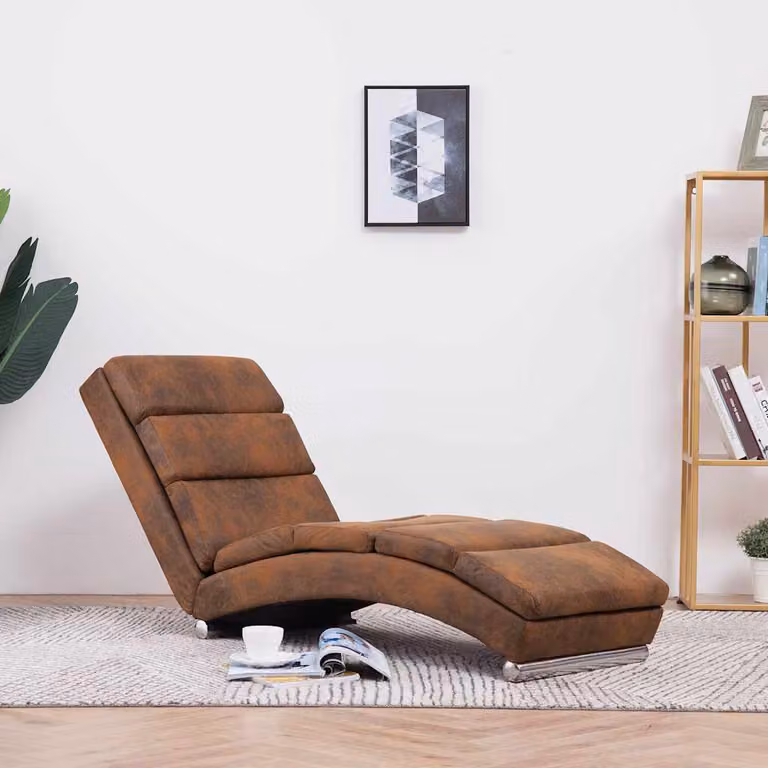 Sdraio moderna vidaXL in pelle scamosciata artificiale marrone per giardino L: 155 cm, P: 71 cm, H: 51 cm