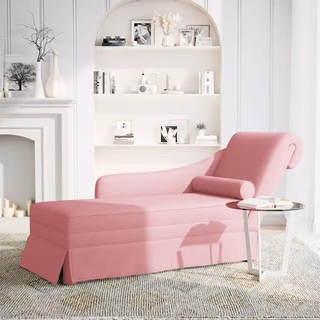 Sdraio con bracciolo destro e funzione letto in velluto rosa vidaXL L: 145 cm, P: 70 cm, H: 56 cm