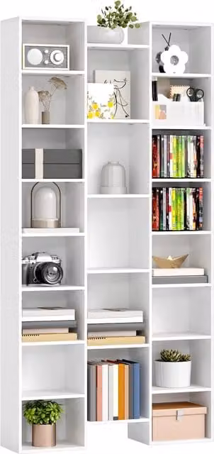Libreria Moderna DESIGN IN in Legno e MDF Bianca con Ripiani Regolabili e Pannello Posteriore, Altezza: 181 cm