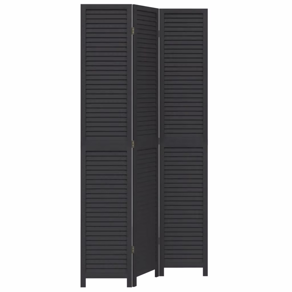 Divisorio Ambienti vidaXL a 3 Pannelli in Legno Massello di Paulownia Nero Opaco H: 180 cm, L: 110 cm, P: 3 cm – 2