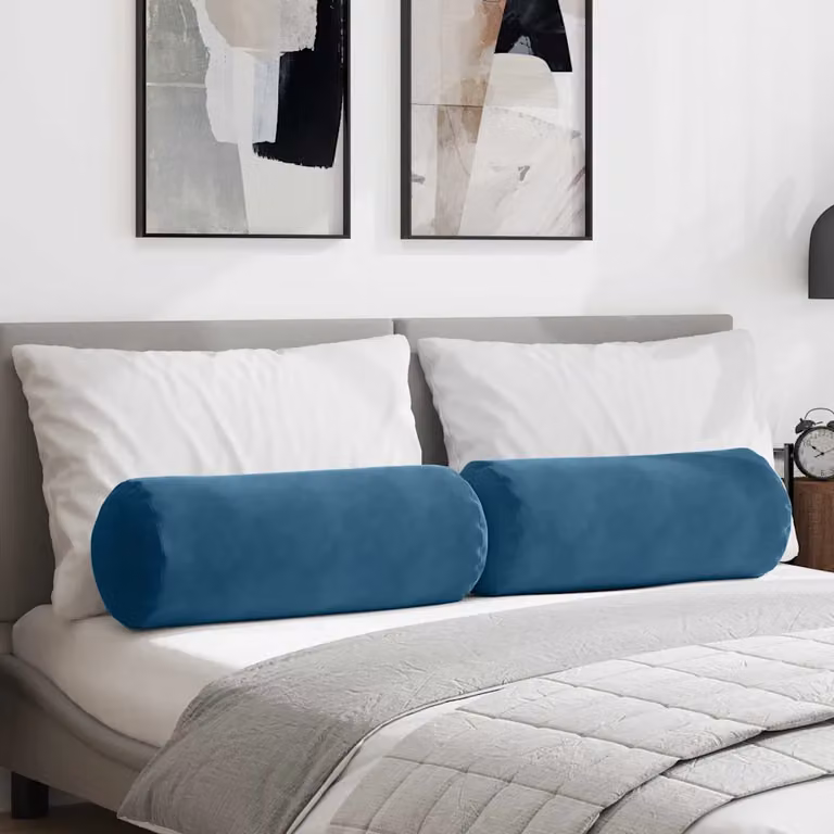 Set di 2 cuscini a rullo vidaXL in tessuto di velluto a coste blu, Ø 25 x 70 cm