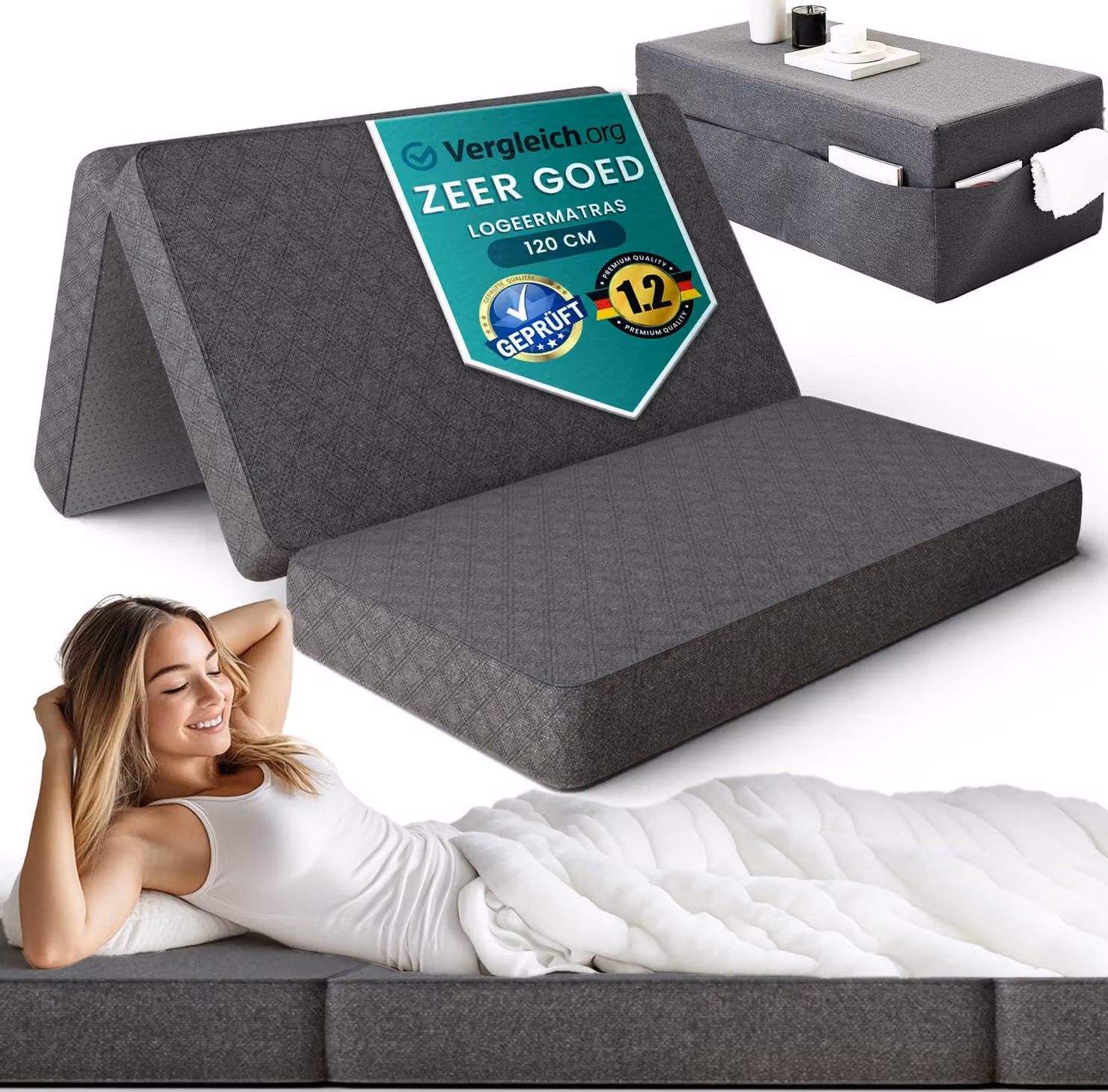 Materasso pieghevole 120x195 cm, alto 14 cm, ideale come letto per ospiti