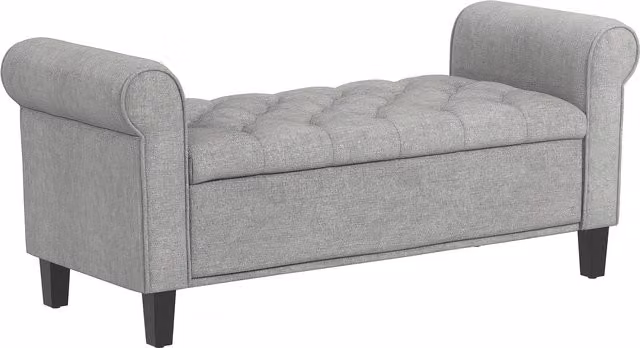 Panca fondo letto con contenitore e braccioli arrotolati in tessuto effetto velluto HOMCOM, Grigio Chiaro