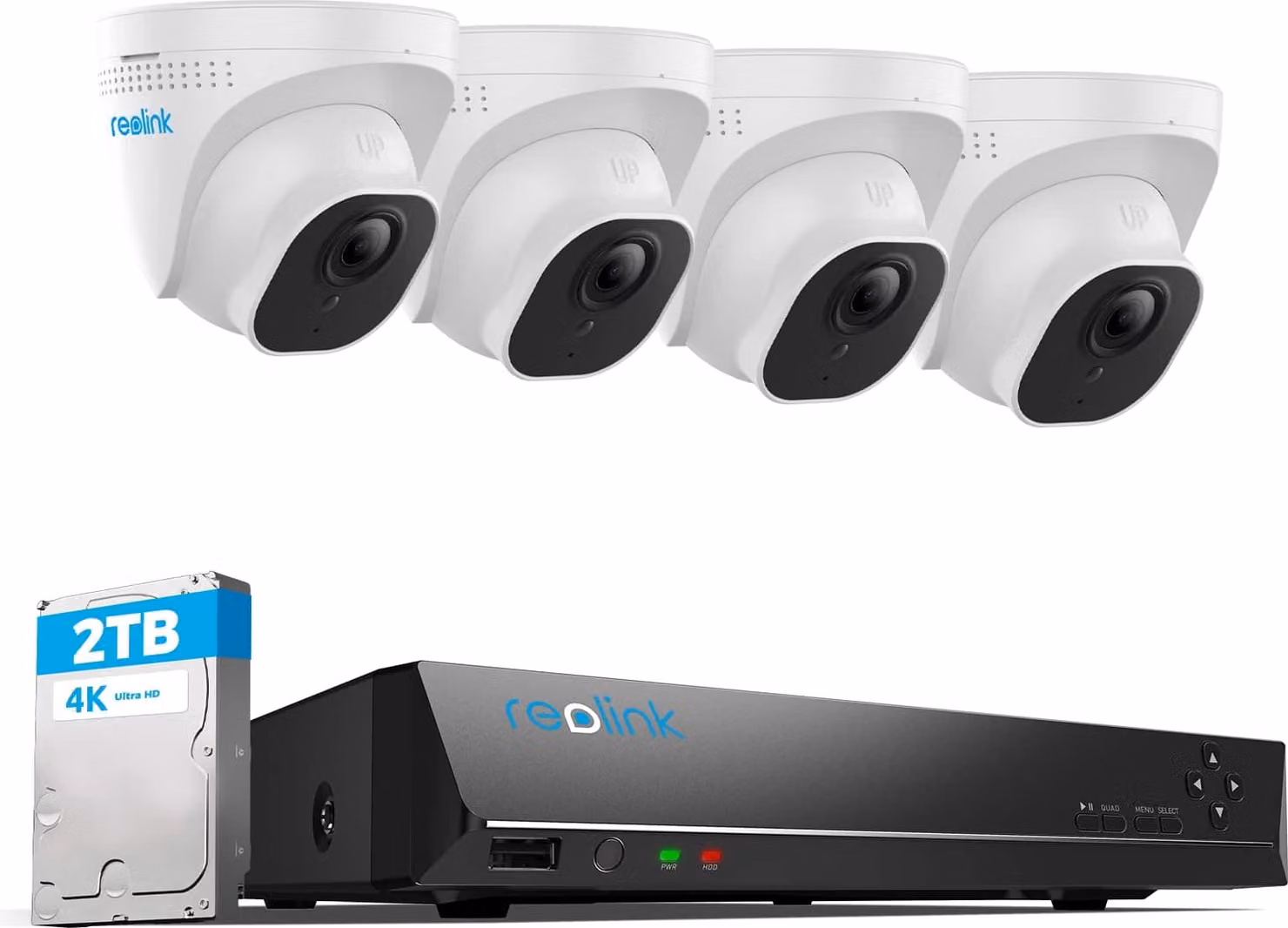 Set di telecamere di sorveglianza per esterni 4K di Reolink, videosorveglianza 8CH con telecamera IP PoE 4X 8MP e NVR HDD da 2TB per la registrazione di interni ed esterni 24/7, rilevamento di persone e veicoli, IP66, RLK8-800D4-A
