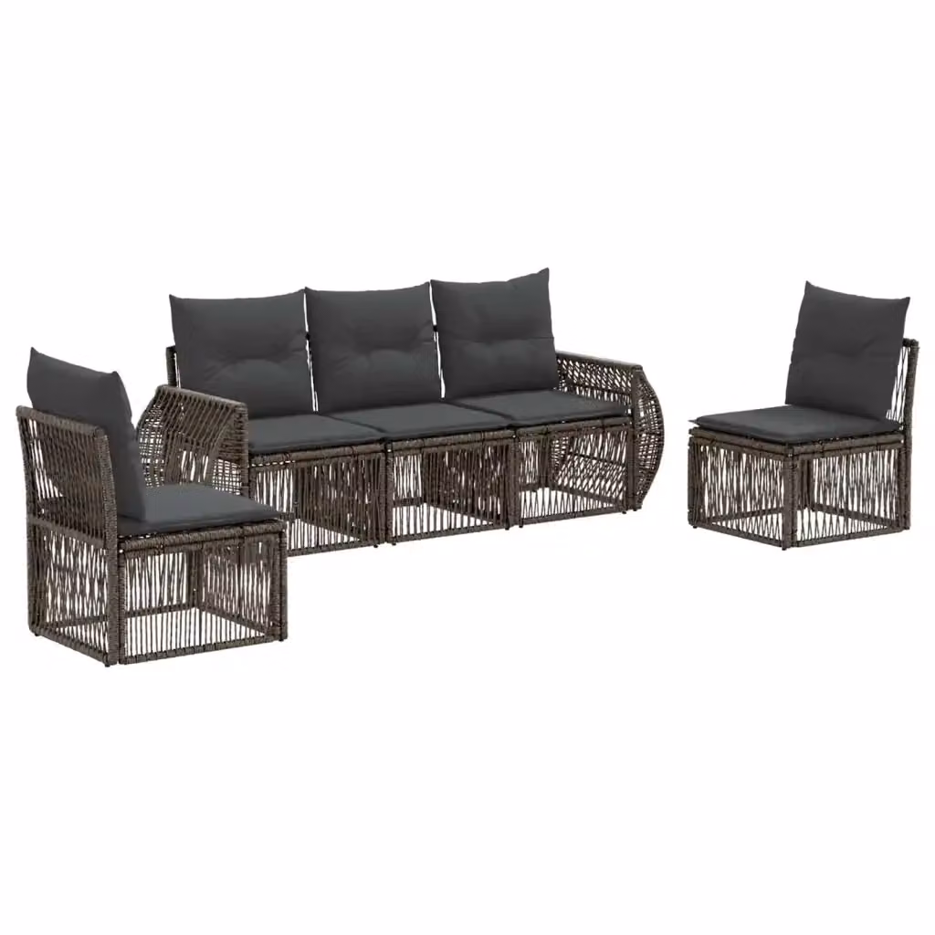 Set Divano da Giardino 5 Pezzi vidaXL in Polyrattan Grigio e Antracite con Cuscini e Struttura in Acciaio – 2
